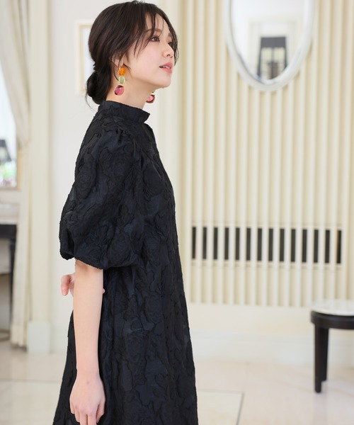 【最終お値下げ】atlo. pourvous ウエストリブ パフスリーブ　結婚式 atlo ドレス 結婚式 パーティードレス パフスリーブミモレ丈＆七