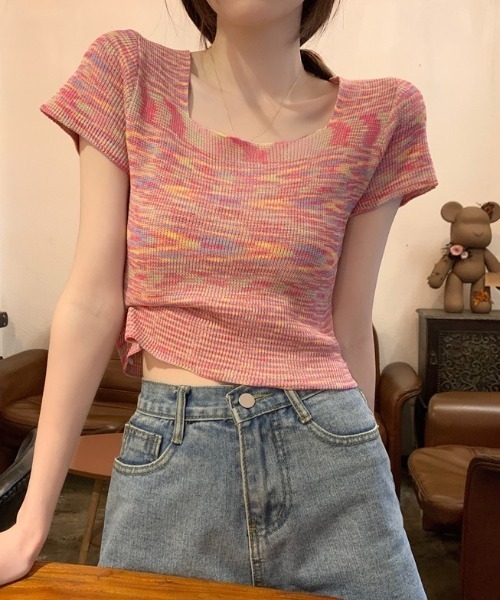 tシャツ 半袖 マーブル柄 ショートスリーブトップス レディース メンズ