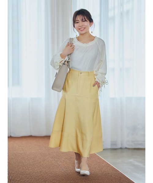 スカート デニムライクステッチフレアスカート「低身長・小柄女性