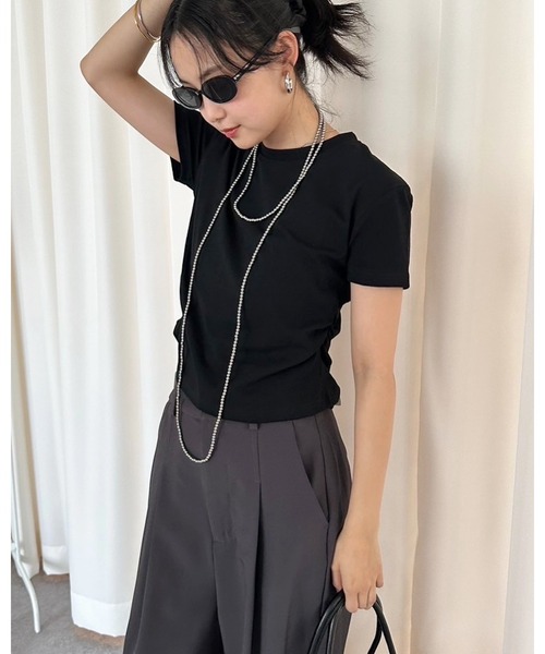 tシャツ サイドギャザープリントTEEシャツ レディース HANNE tシャツ Tシャツ サイドギャザーTEE レディース