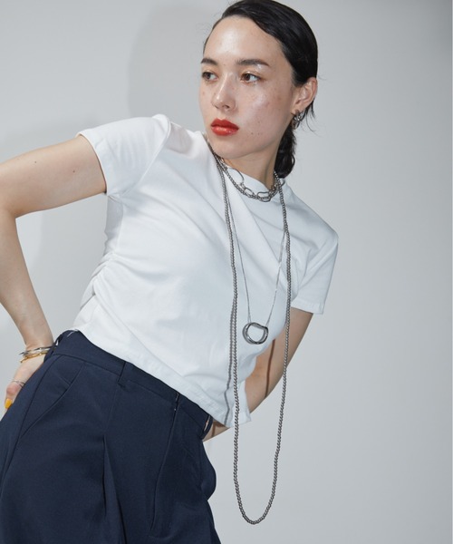 tシャツ サイドギャザープリントTEEシャツ レディース HANNE tシャツ Tシャツ サイドギャザーTEE レディース