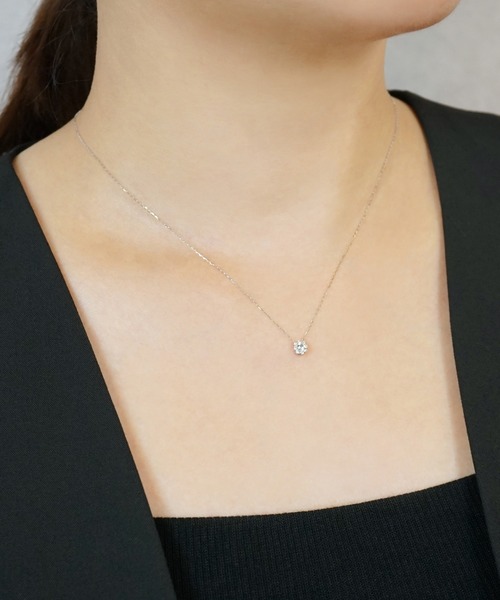 ネックレス K10 アクアマリン ダイヤモンド取り巻きネックレス 