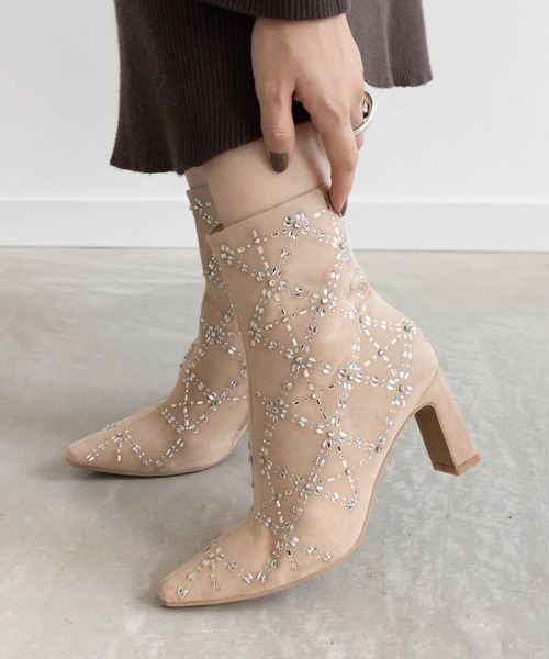 RANDA（ランダ） ブーツ キルティングライクビジューブーツ レディース