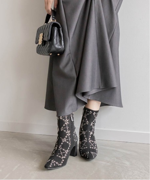 美品♥ ランダ 【L=24.5】キルティングライクビジューブーツ ブラック ランダ RANDA キルティングライクビジューブーツ （BEIGE