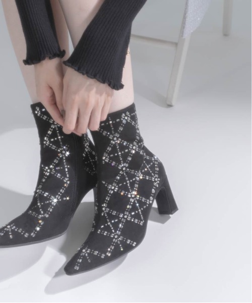 RANDA（ランダ） ブーツ キルティングライクビジューブーツ レディース