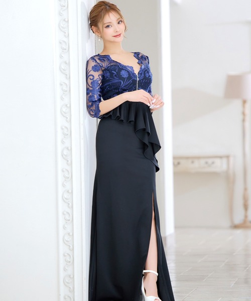 【値下げしました！】ロングドレス/キャバドレス Tika（ティカ） ドレス キャバドレス ロング タイト 袖ありシアー