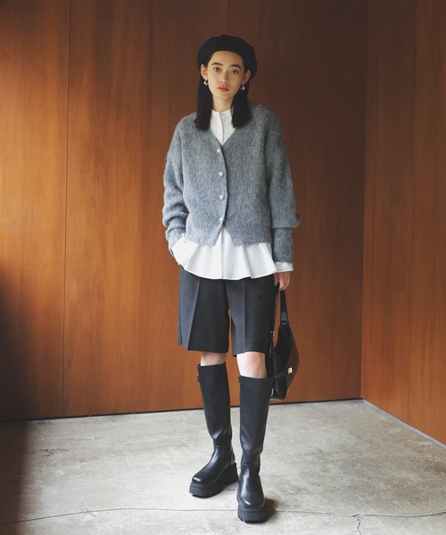 VIS（ビス） カーディガン パールボタンVネック片畦ニットカーディガン