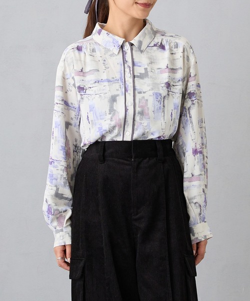 ブラウス シャツ パイピングショート丈シャツ レディース KOBE LETTUCE シャツ レディース 長袖 ショート丈 トップス 40代
