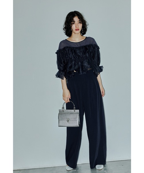 niana ネイビー フリル付き パーティードレス　パンツドレ niana（ニアナ） パンツドレス ギャザートップスワイドパンツ