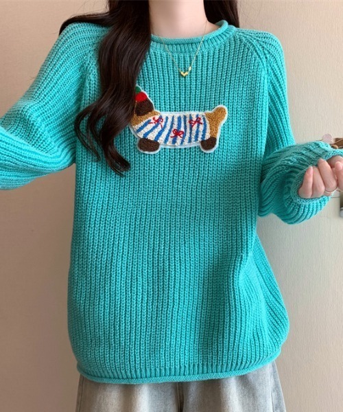 ニット セーター リボンアップリケコマンドプルオーバー レディース リボンアップリケコマンドプルオーバー(Tシャツ／カットソー
