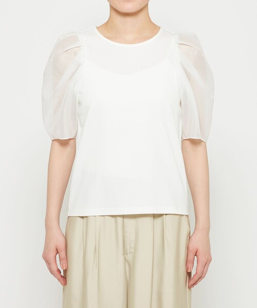 tシャツ ダブルフェイスジャージー オーガンジーコンビトップス レディース uncrave tシャツ ダブルフェイスジャージー オーガンジーコンビ