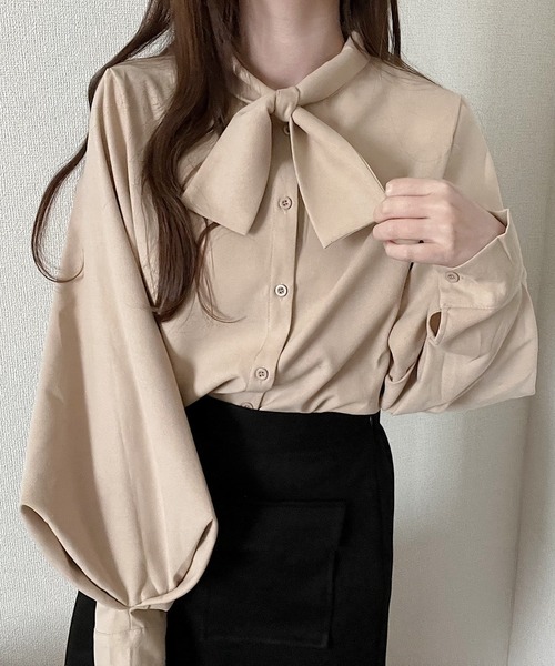 ブラウス シャツ シャツ生地バルーンスリーブブラウス レディース BEAMS HEART ブラウス シャツ バルーンスリーブ レディース