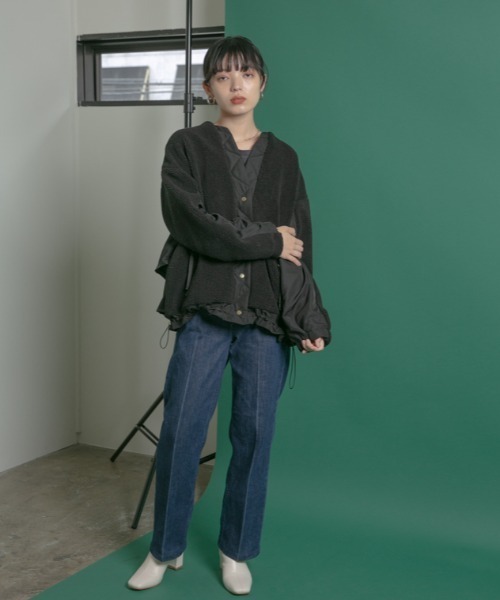 「Eimee Law」 ノーカラージャケット 38 ライトオリーブ レディース_画像4