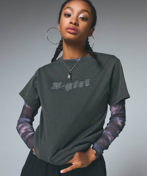 X-girl tシャツ FRAY PATCH LOGO S/S TEE レディース メンズ
