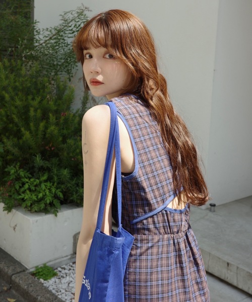 バックカットチェックワンピース ワンピース back cut check onepiece／バックデザイン