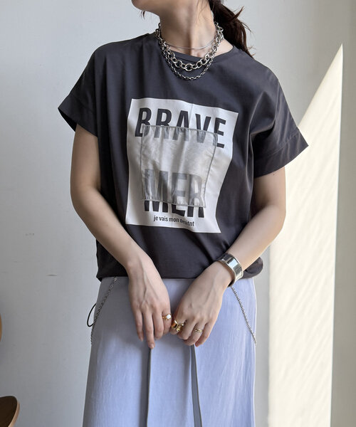 DouDou（ドゥドゥ） tシャツ 「WEB限定」裾ドロストオーガンジーロゴ