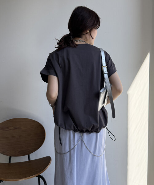 DouDou（ドゥドゥ） tシャツ 「WEB限定」裾ドロストオーガンジーロゴ