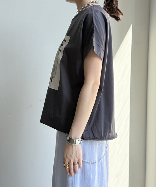 DouDou（ドゥドゥ） tシャツ 「WEB限定」裾ドロストオーガンジーロゴ