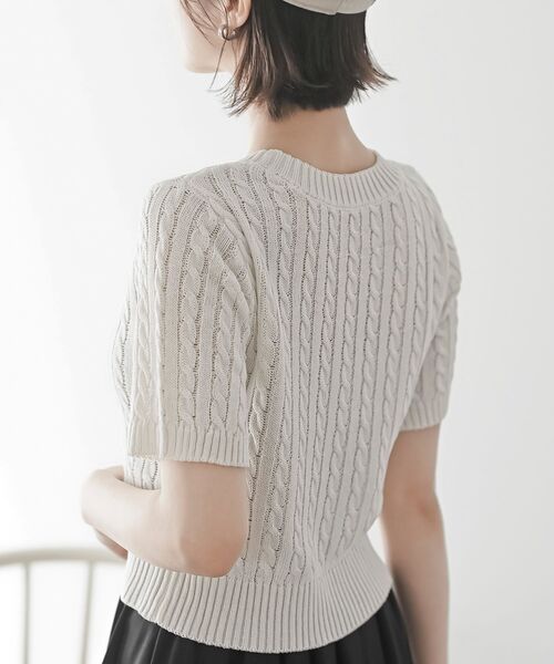 r・p・s ニット セーター リボン刺繍ケーブル編み5分袖ニット