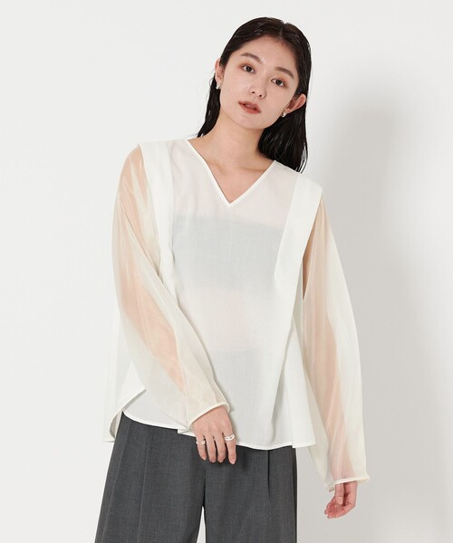 ブラウス シャツ 「MARW UNITED ARROWS」シアー Vネック コンビ ブラウス レディース
