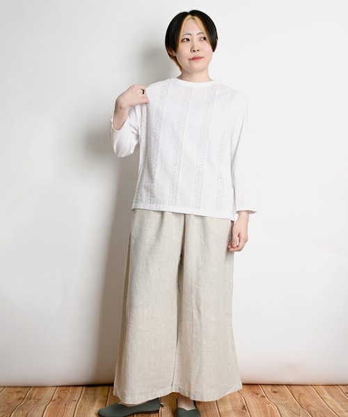 tシャツ 長袖刺繍入りカットソー レディース