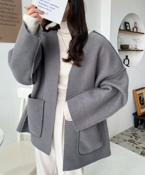 「moment+」 ノーカラーコート M アイボリー レディース_画像4