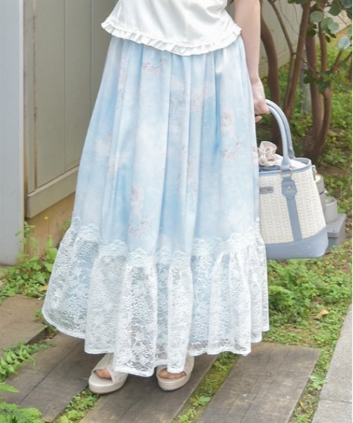 【axes femme】ライトブルー レーススカート　未使用品 axes femme POETIQUE スカート レース×チュールスカート