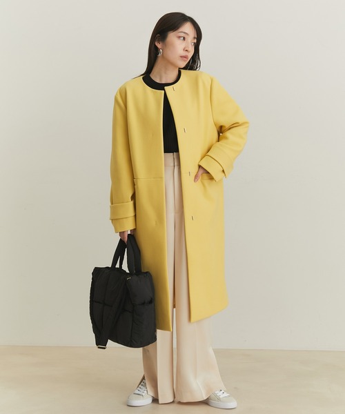 「VIS」 ノーカラーコート M ネイビー レディース_画像4