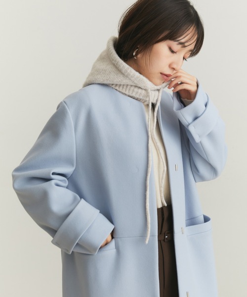 「VIS」 ノーカラーコート M ネイビー レディース_画像5