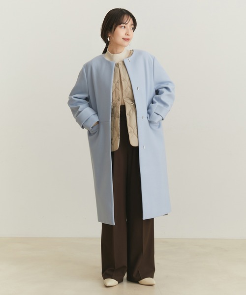 「VIS」 ノーカラーコート M ネイビー レディース_画像7