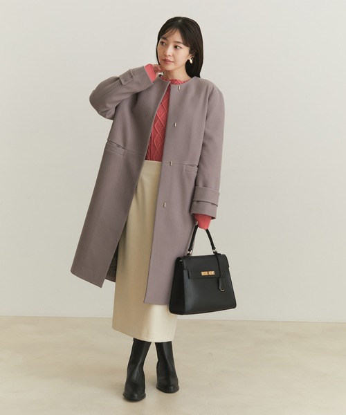 「VIS」 ノーカラーコート M ネイビー レディース_画像9