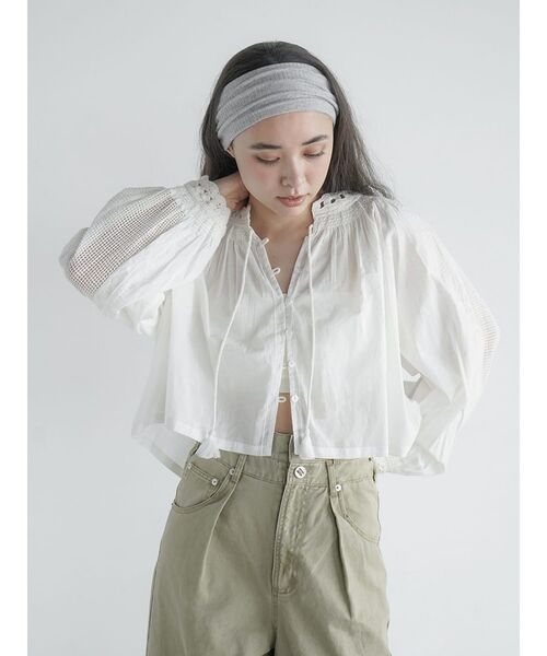 ブラウス シャツ Smocking cotton blouse レディース