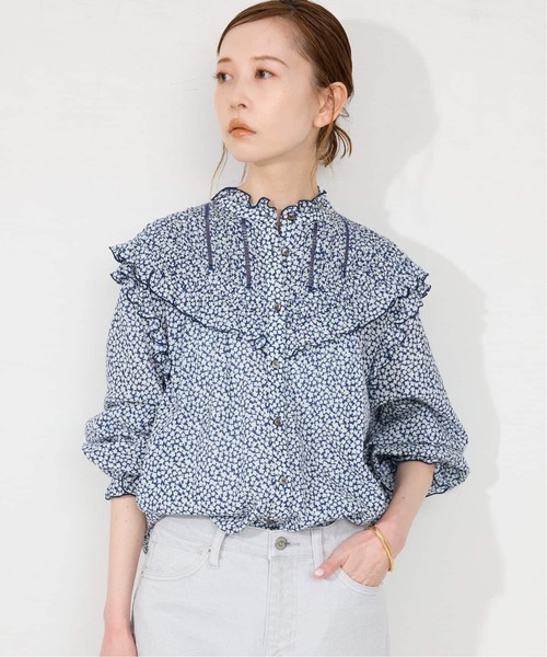 SLOBEIENA PEシュリンクVネックフリルブラウス SLOBE IENA｜ドットフリルVネックブラウス | Rakuten Fashion