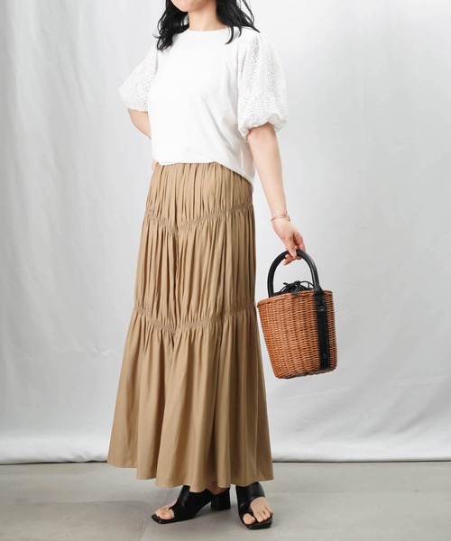 tシャツ LC/LLL レースパフ袖クルーネックTシャツ レディース LADY LUCK LUCA tシャツ LC/LLL レースパフ袖クルーネックT