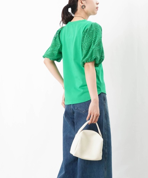 tシャツ LC/LLL レースパフ袖クルーネックTシャツ レディース LADY LUCK LUCA tシャツ LC/LLL レースパフ袖クルーネックT