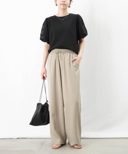 tシャツ LC/LLL レースパフ袖クルーネックTシャツ レディース LADY LUCK LUCA tシャツ LC/LLL レースパフ袖クルーネックT
