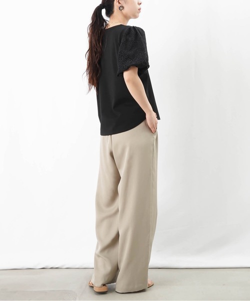 tシャツ LC/LLL レースパフ袖クルーネックTシャツ レディース セール】LC/LLL レースパフ袖クルーネックTシャツ（Tシャツ