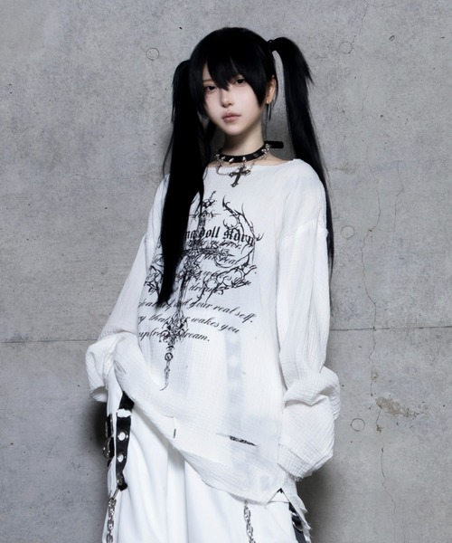 tシャツ クロスロゴプリントダメージガーゼトップス レディース メンズ