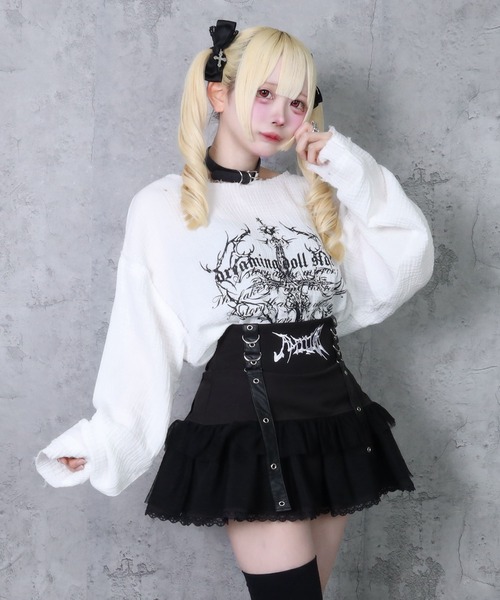 amilige トップス Amilige tシャツ クロスロゴプリントダメージガーゼトップス