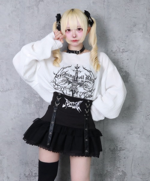 Amilige tシャツ クロスロゴプリントダメージガーゼトップス