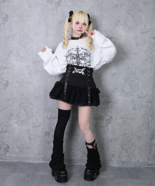 Amilige tシャツ クロスロゴプリントダメージガーゼトップス
