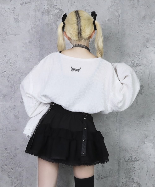 amilige トップス Amilige tシャツ クロスロゴプリントダメージガーゼトップス