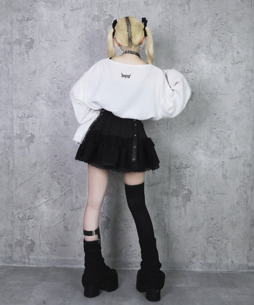 Amilige（アミリージュ） tシャツ クロスロゴプリントダメージガーゼ