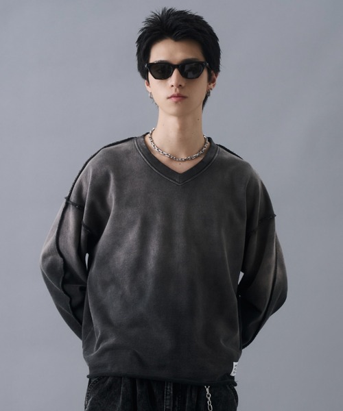 GOODENOUGH Vネック 薄手スウェット PLAN To トレーナー スウェット Aged Cropped Gradation V-neck Sweat