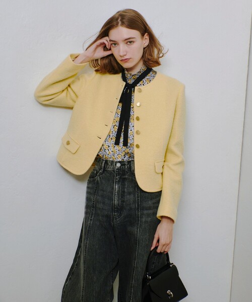 「allureville」 ノーカラージャケット 1 イエロー レディース_画像5