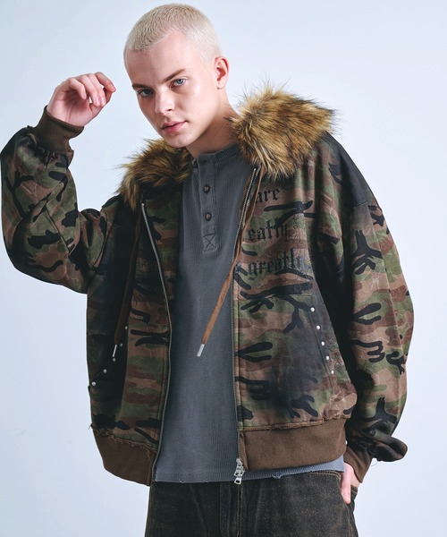 Revo. パーカー 「P.N UNDERGROUND」フードファー スプレー加工 ダブル