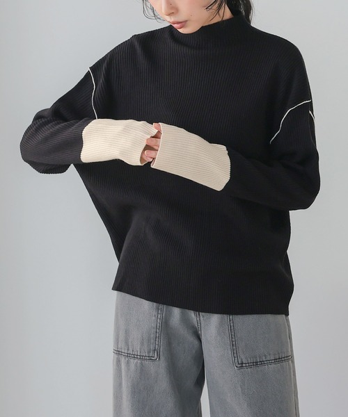 itto ニット セーター 配色リブニットボトルネックセーター