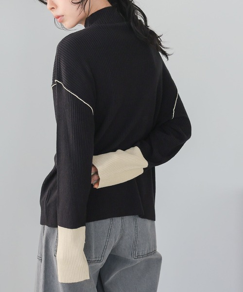 itto ニット セーター 配色リブニットボトルネックセーター