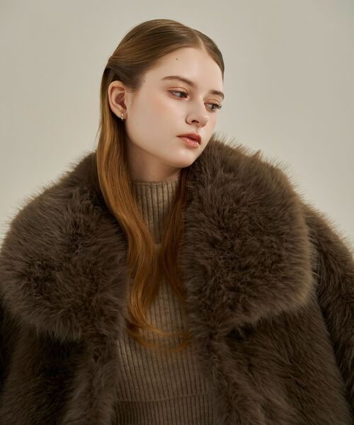 DKNY ポンチョ　ラビット　ブラウン　クラシカル　ファー　コート　ジャケット cle blatt コート アウター グランカラーファージャケット レディース