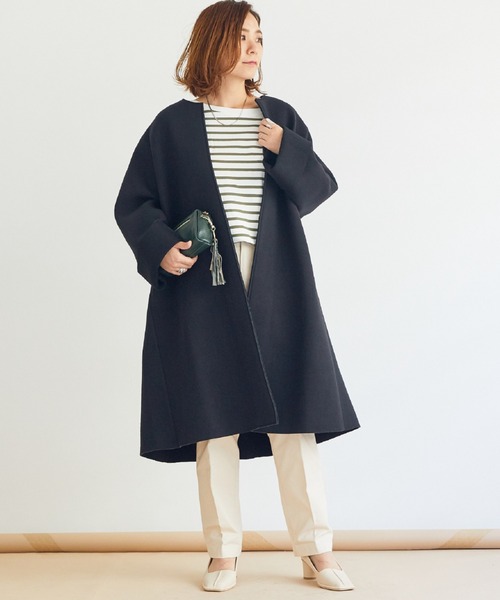 「DOUX ARCHIVES」 ノーカラーコート FREE モカ レディース_画像2